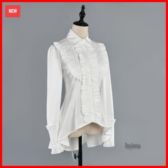 Victorian Gothic Cotton Blouse with Lace-Up Back and Ruffles - Picture 3 of 7